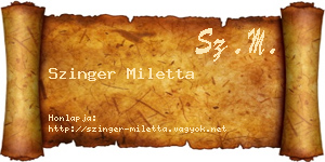 Szinger Miletta névjegykártya